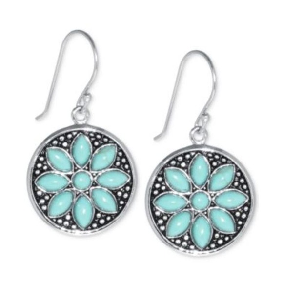 R. H. Macy Silver & Turquoise Flower Drop Earrings, NWT!